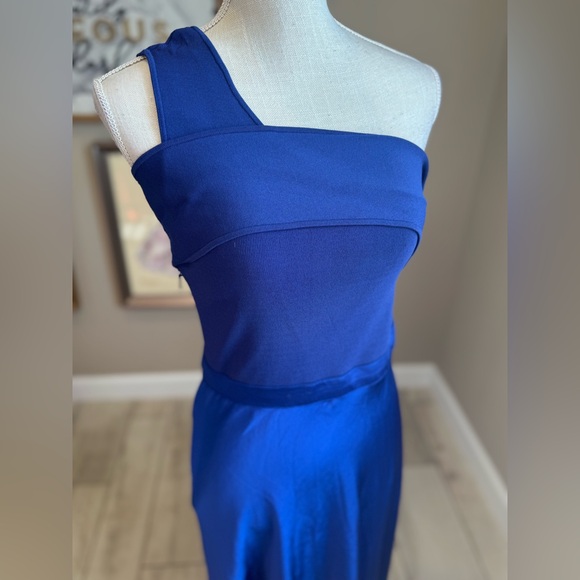 TED BAKER Ivena Asymmetric Knit Bodice Royal Blue Satin Skirt Dress - Picture 8 of 13